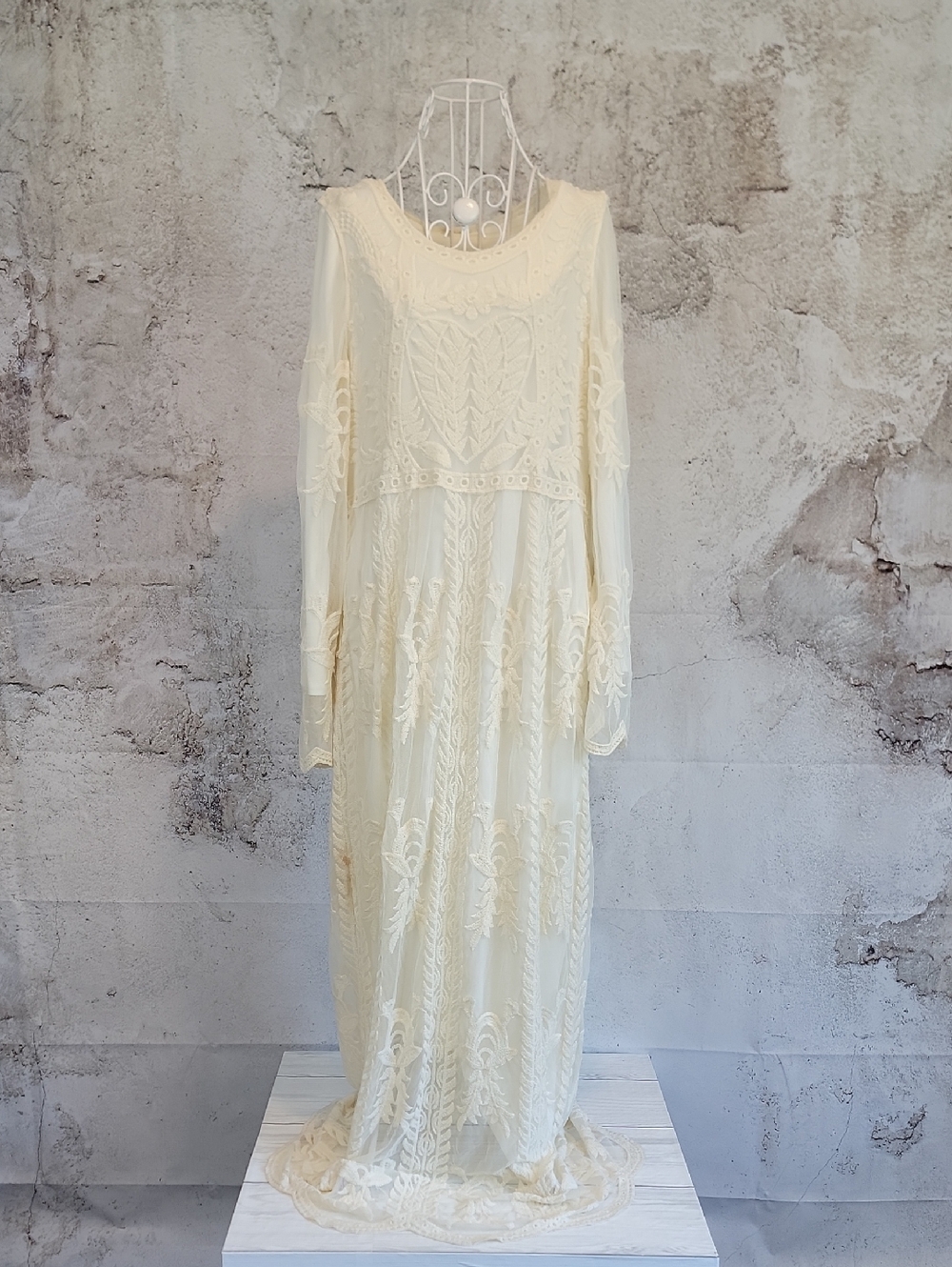 Orange Creek Boho Lace Maxi Dress Wedding - Cream Crocheted Womens M/L